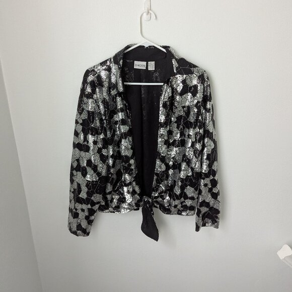 Chico's Black & White Sequin Tie Front Cocktail Wrap, 3 (XL/16) - Picture 1 of 6